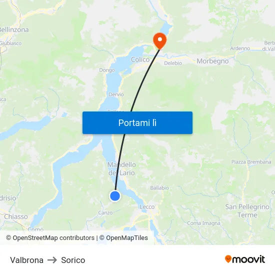 Valbrona to Sorico map