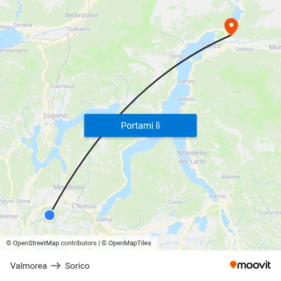 Valmorea to Sorico map