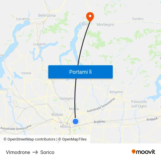 Vimodrone to Sorico map