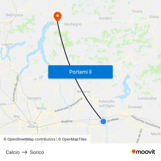 Calcio to Sorico map