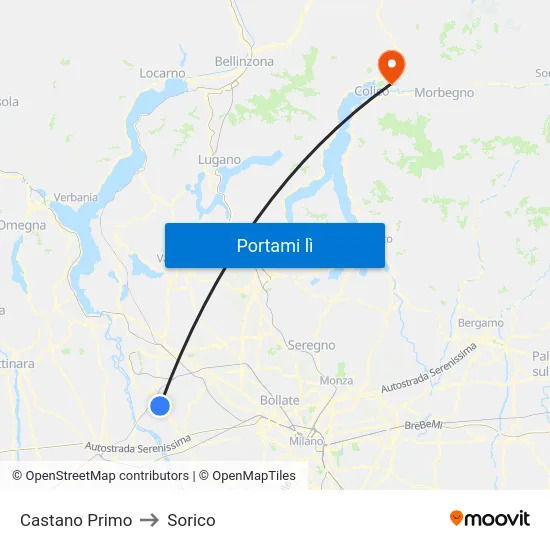 Castano Primo to Sorico map