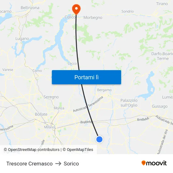 Trescore Cremasco to Sorico map