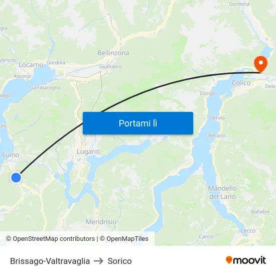 Brissago-Valtravaglia to Sorico map