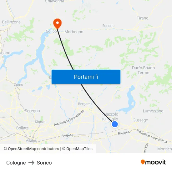 Cologne to Sorico map
