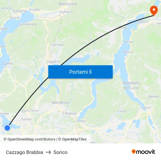 Cazzago Brabbia to Sorico map