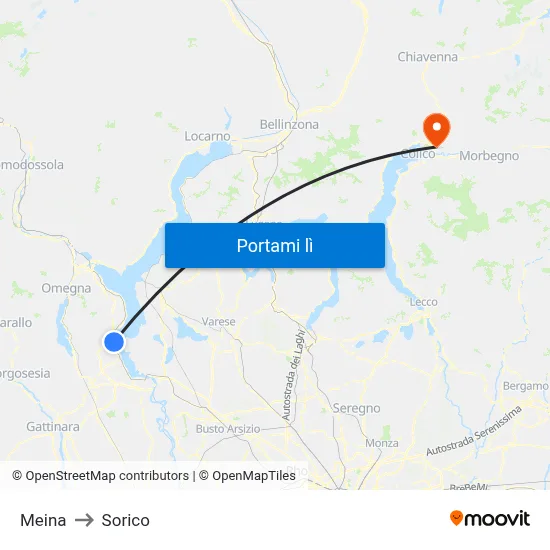 Meina to Sorico map
