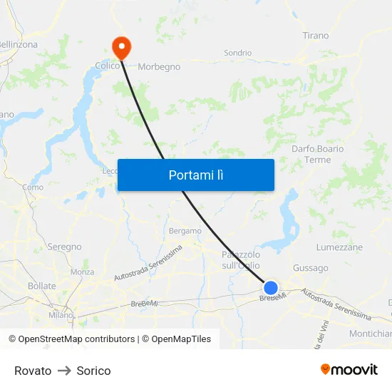 Rovato to Sorico map