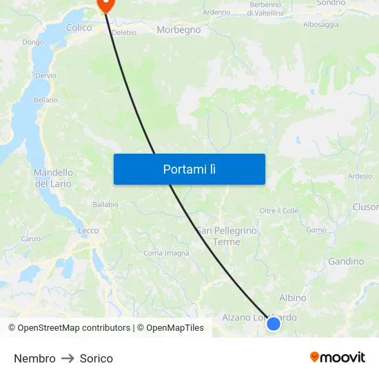 Nembro to Sorico map