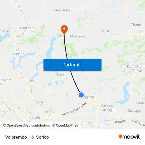 Valbrembo to Sorico map