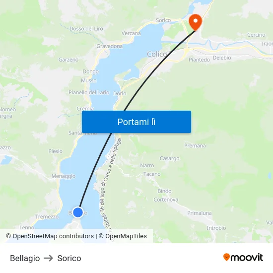 Bellagio to Sorico map
