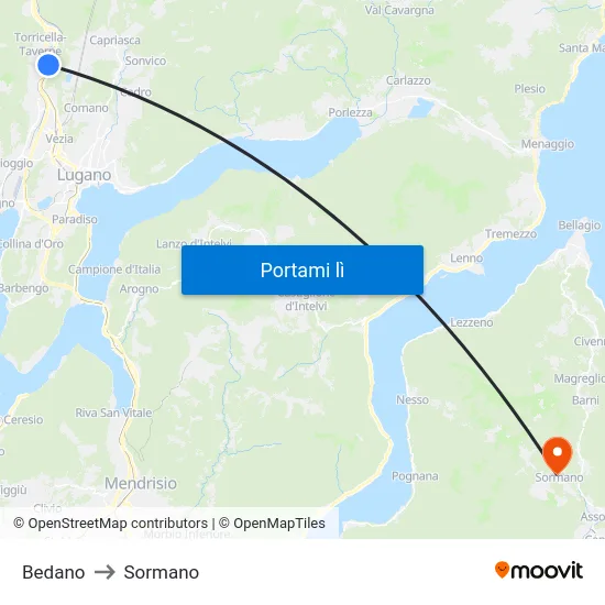 Bedano to Sormano map