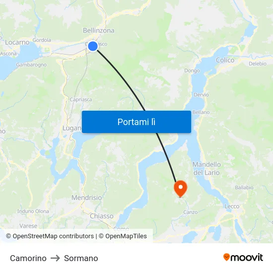 Camorino to Sormano map