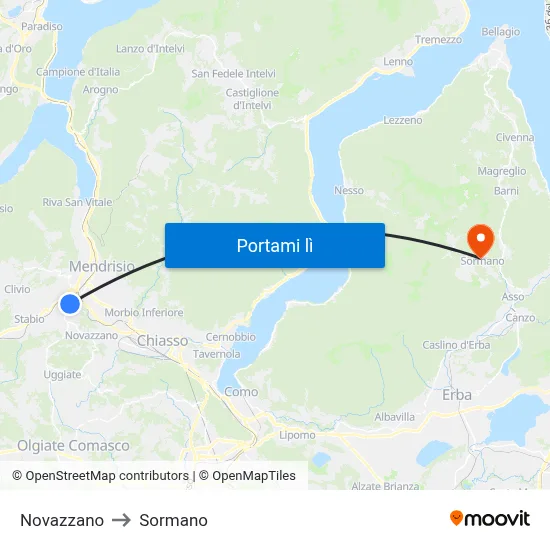 Novazzano to Sormano map