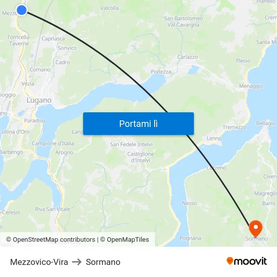 Mezzovico-Vira to Sormano map
