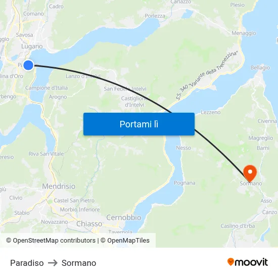 Paradiso to Sormano map