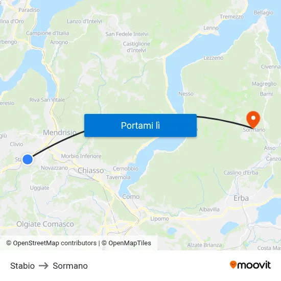 Stabio to Sormano map