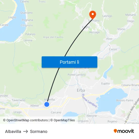 Albavilla to Sormano map