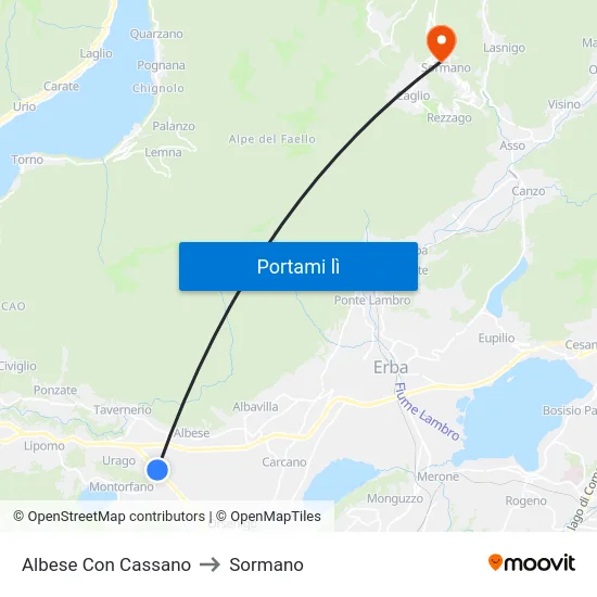 Albese Con Cassano to Sormano map