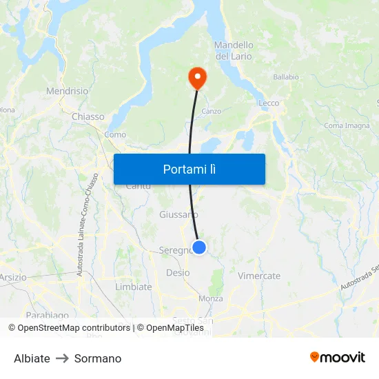 Albiate to Sormano map