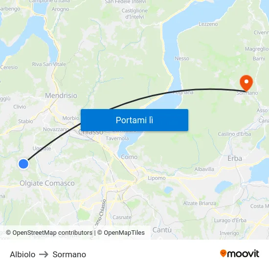 Albiolo to Sormano map