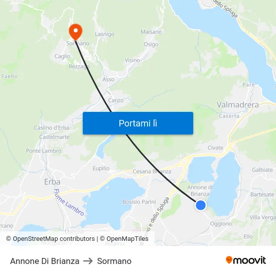 Annone Di Brianza to Sormano map