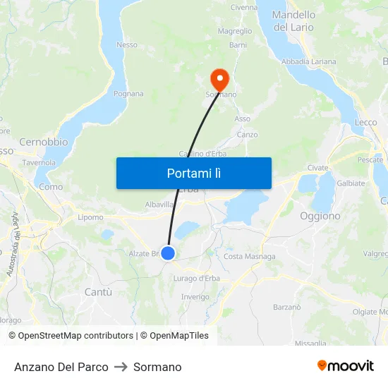 Anzano Del Parco to Sormano map