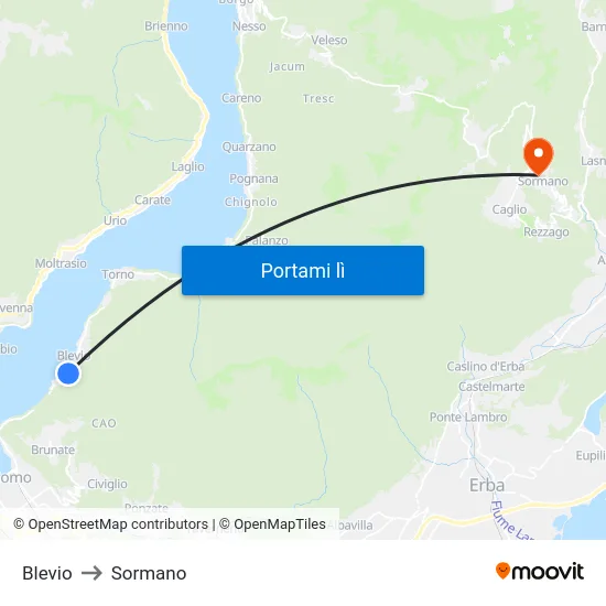 Blevio to Sormano map