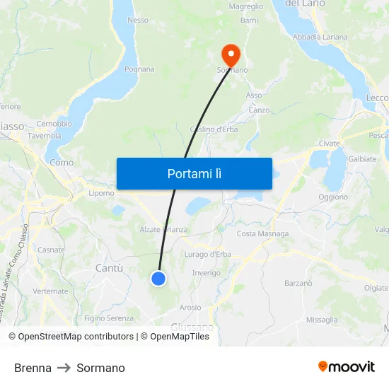 Brenna to Sormano map