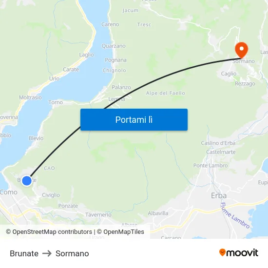 Brunate to Sormano map