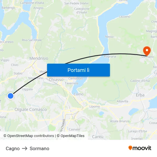 Cagno to Sormano map