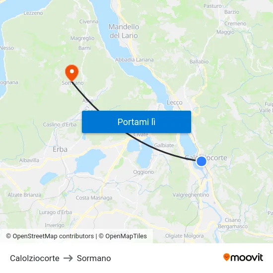 Calolziocorte to Sormano map