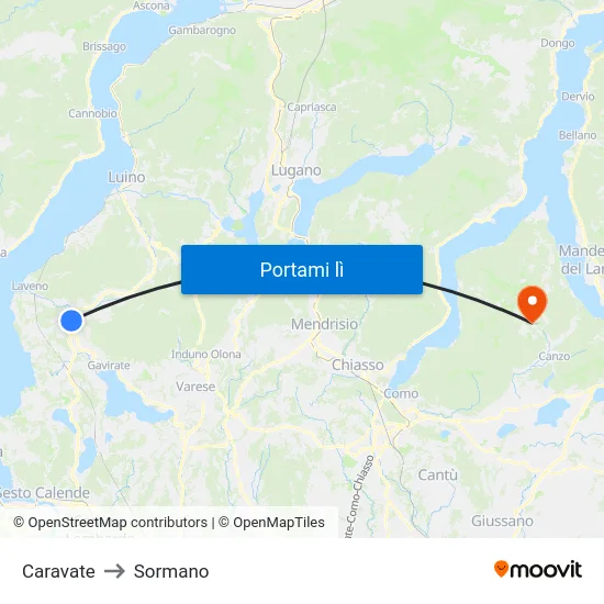 Caravate to Sormano map