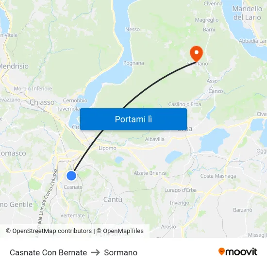 Casnate Con Bernate to Sormano map