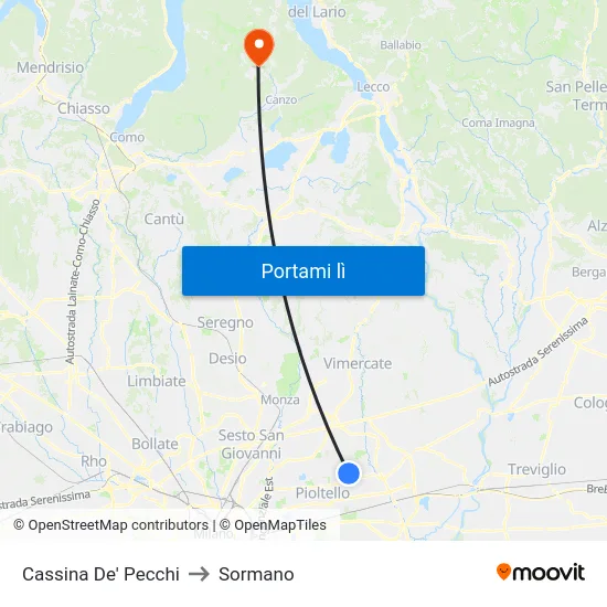 Cassina De' Pecchi to Sormano map