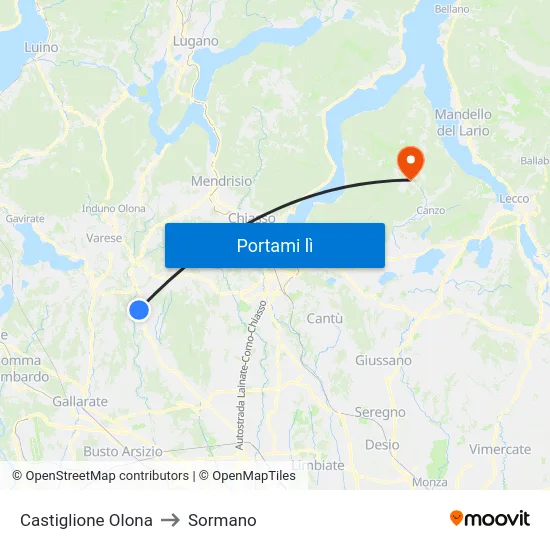 Castiglione Olona to Sormano map