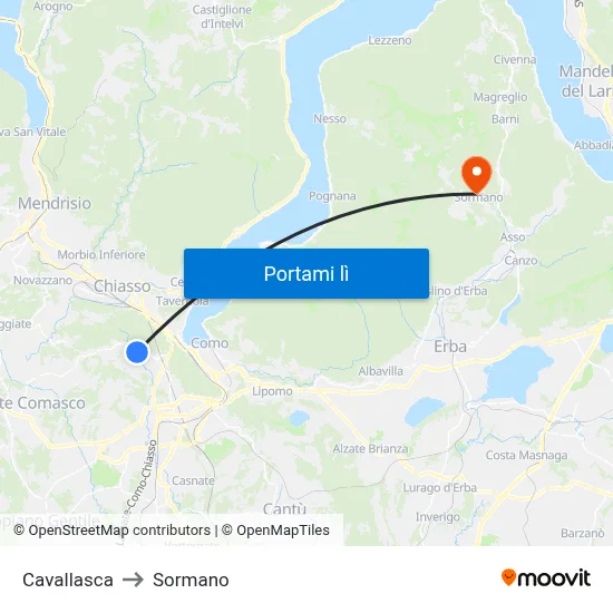Cavallasca to Sormano map