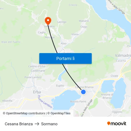 Cesana Brianza to Sormano map