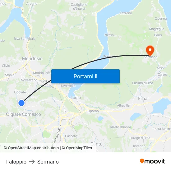 Faloppio to Sormano map