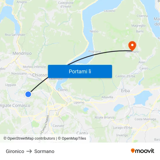 Gironico to Sormano map