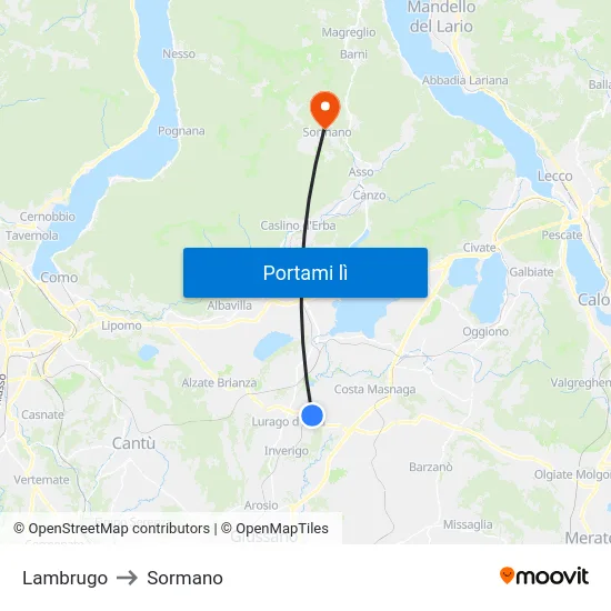 Lambrugo to Sormano map