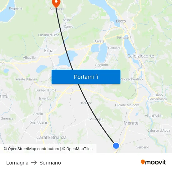 Lomagna to Sormano map