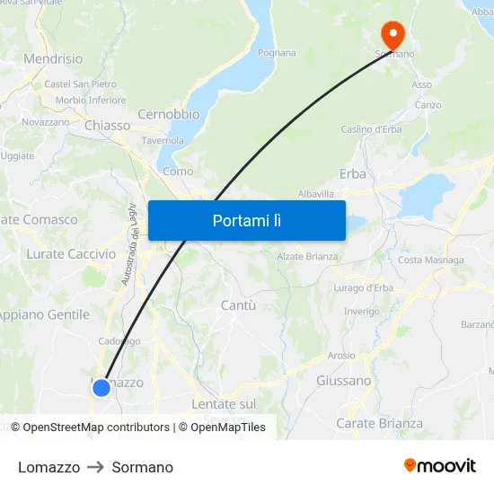 Lomazzo to Sormano map