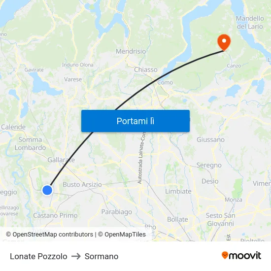 Lonate Pozzolo to Sormano map