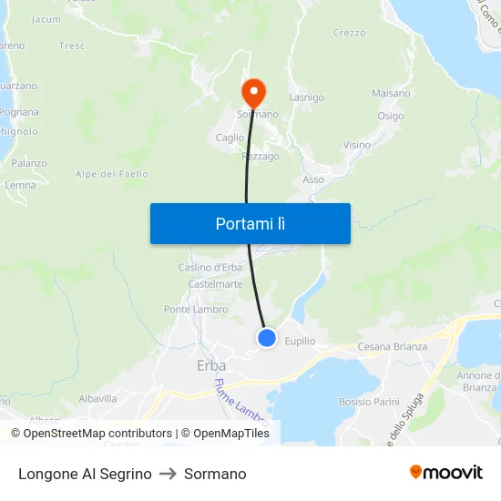Longone Al Segrino to Sormano map