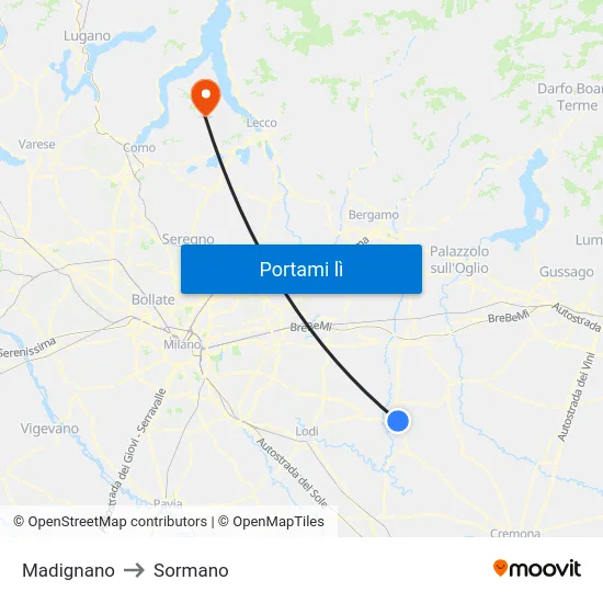 Madignano to Sormano map