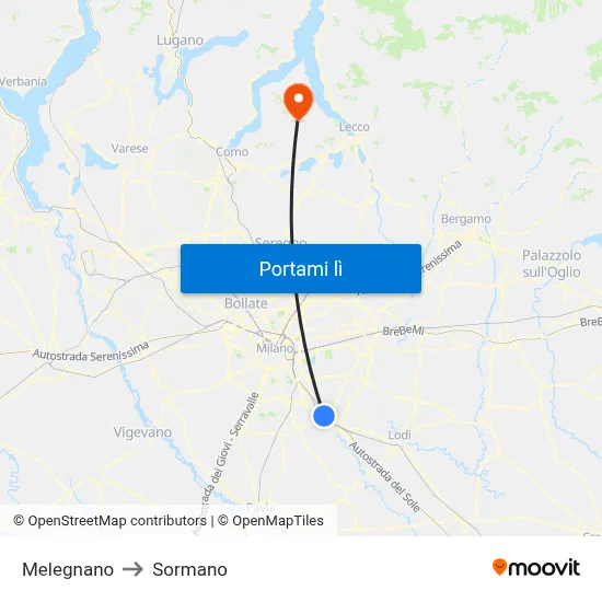 Melegnano to Sormano map