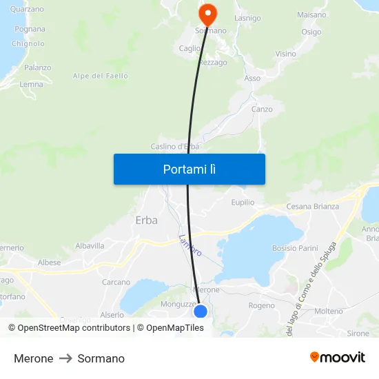 Merone to Sormano map