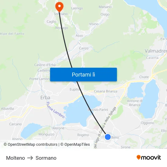 Molteno to Sormano map