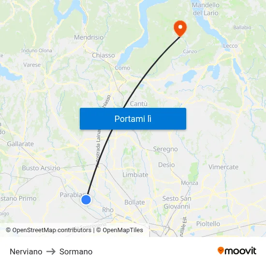 Nerviano to Sormano map