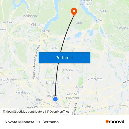 Novate Milanese to Sormano map